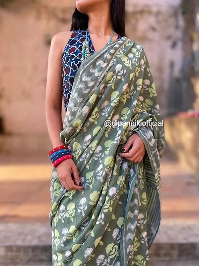 Mint Green Mul Cotton saree