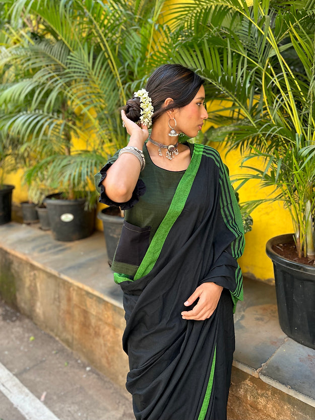 Bottle green Saree co-ord set