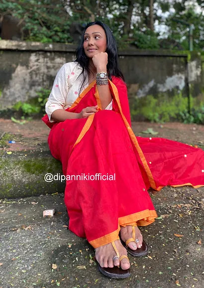 Red Tikli mul saree