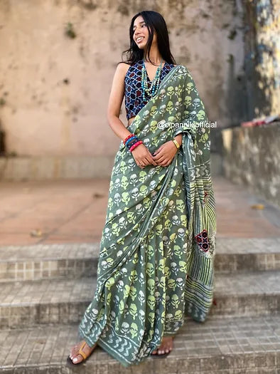 Mint Green Mul Cotton saree