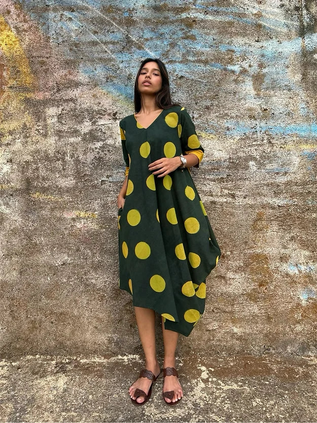 Green Polka cowl dress
