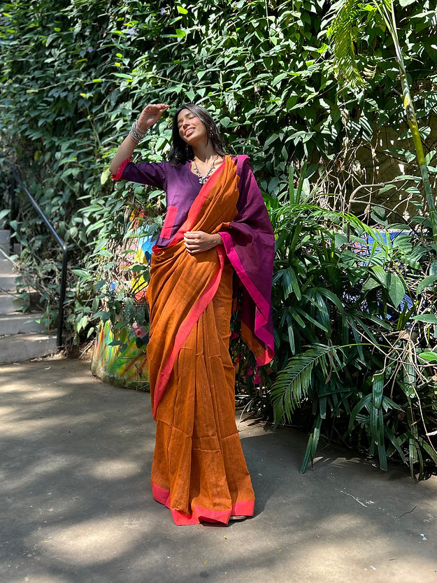 Orange wine Saree co-ord set