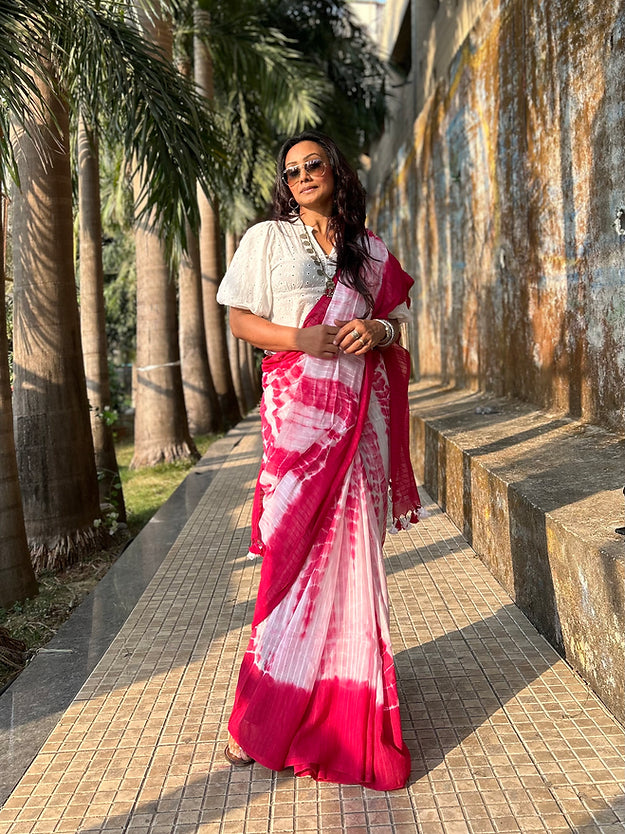 Candy pink Tie-dye mul saree