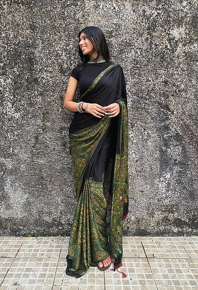 Mehendi half & half modal silk saree