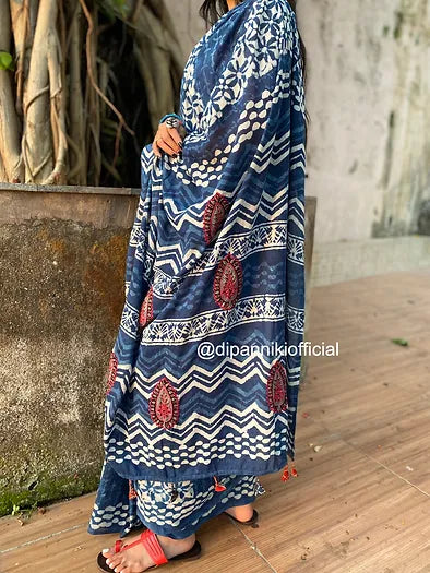 Kalki Indigo Mul Cotton saree