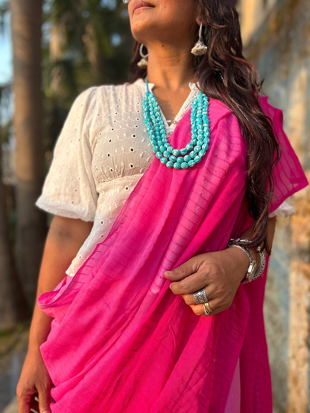 Gulabi ombre tie-dye mul saree