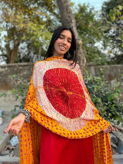 Turmeric Bandhani Modal Silk Dupatta