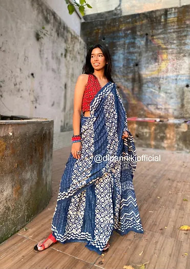 Kalki Indigo Mul Cotton saree