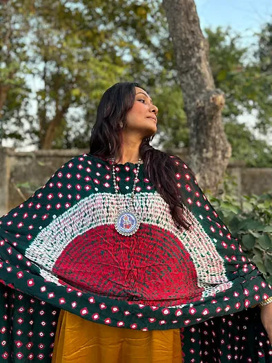 Bottle green Bandhani Modal Silk Dupatta