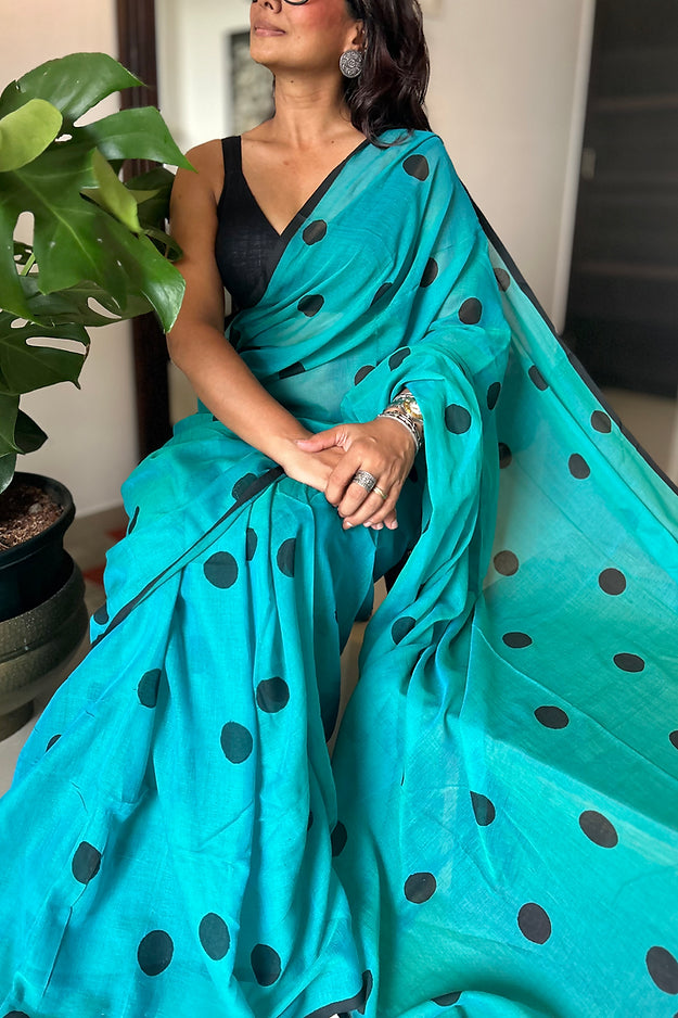 Aqua mini polka saree
