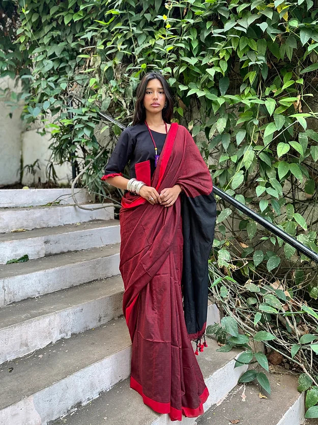 Red black Saree co-ord set