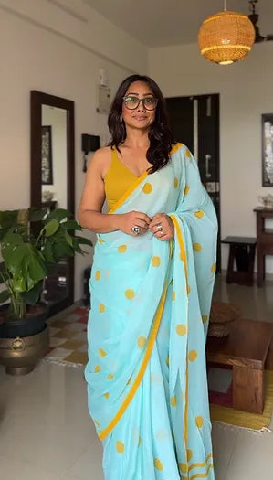 Mint mini polka saree