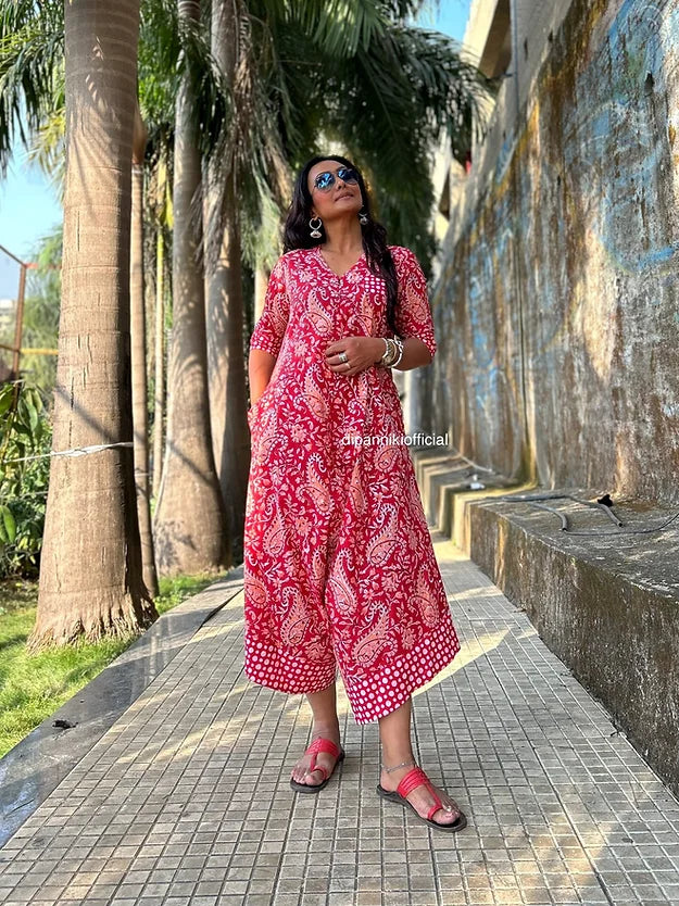 Red Kairi Floral Suhaani Jumpsuit