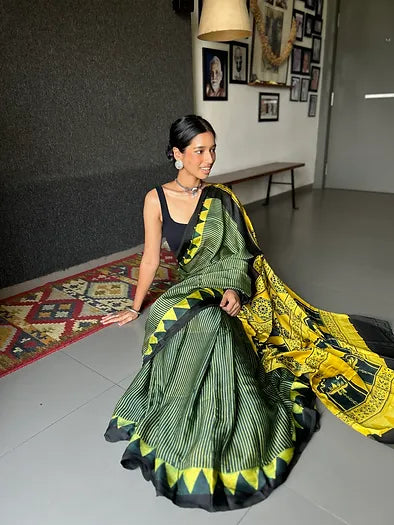 Mehendi distressed silk saree