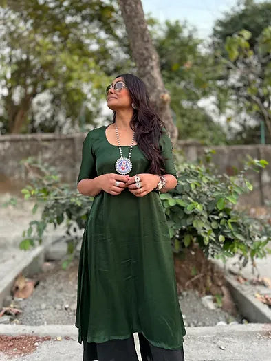 Bottle green modal silk kurta