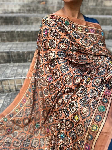 Peach Jaali modal silk dupatta
