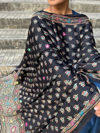 Black lotus modal silk dupatta WITH ZARI