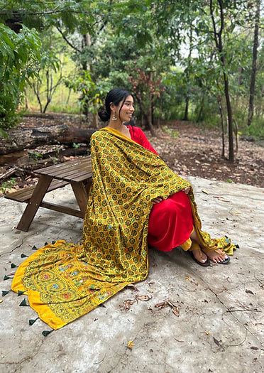 Yellow buti modal silk dupatta