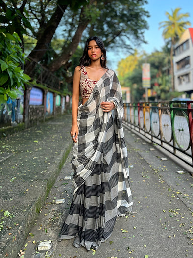 Charcoal Gamcha saree