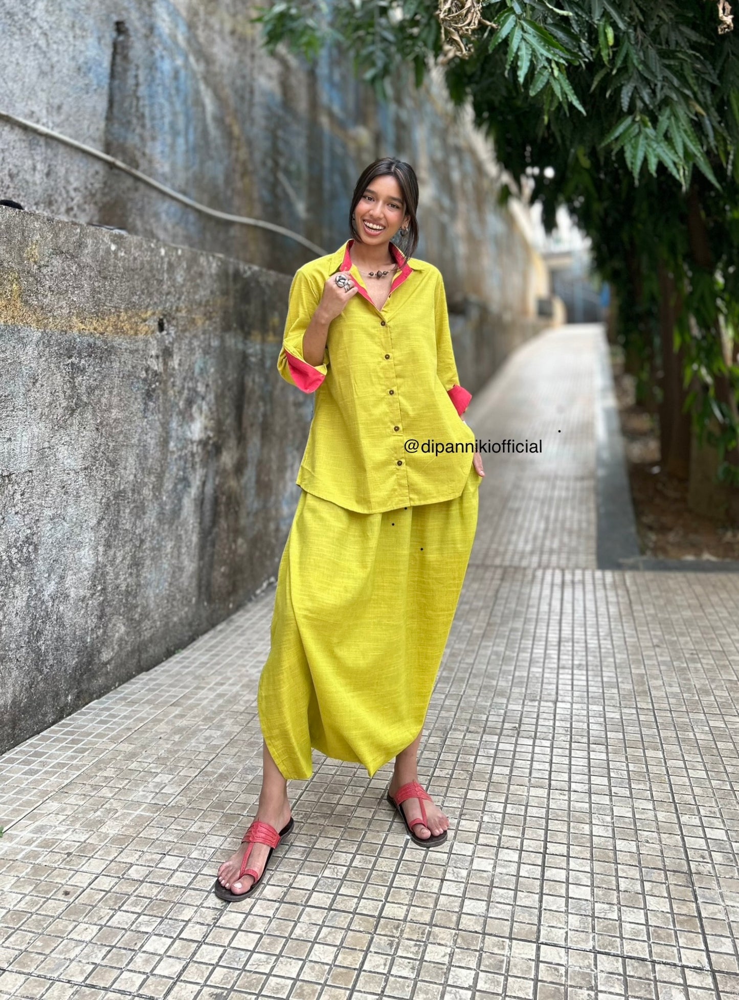 Lime green Shirt dhoti co-ord