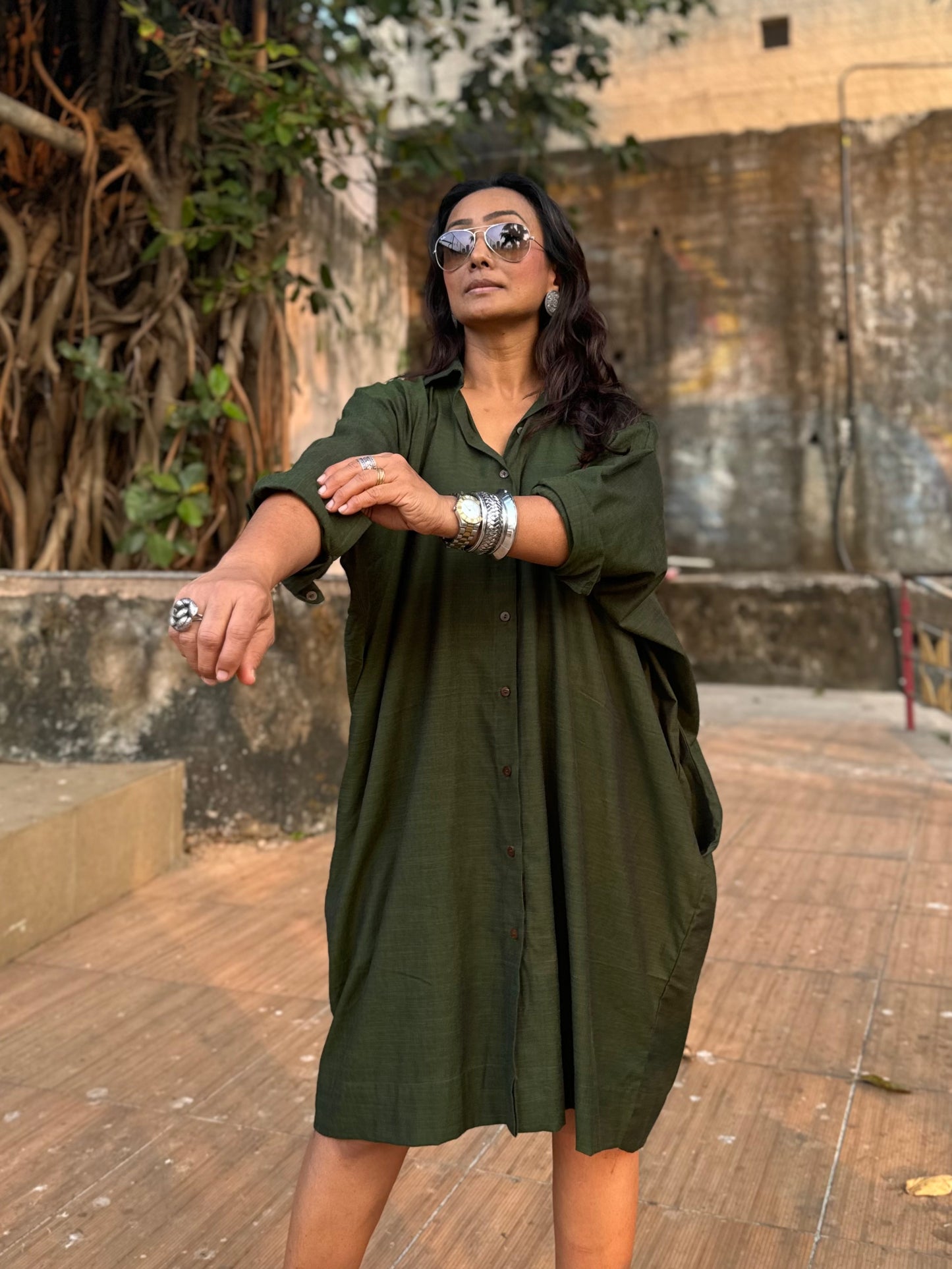 Olive Oversized Shirt dress