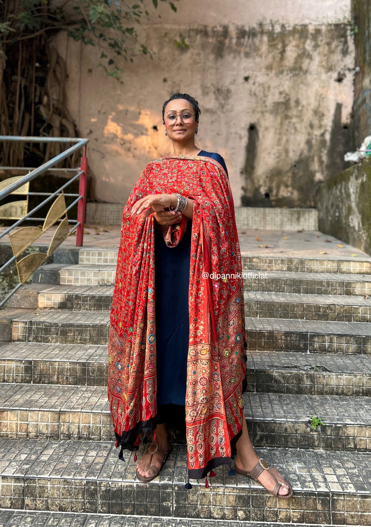 Red Jaali Modal silk dupatta