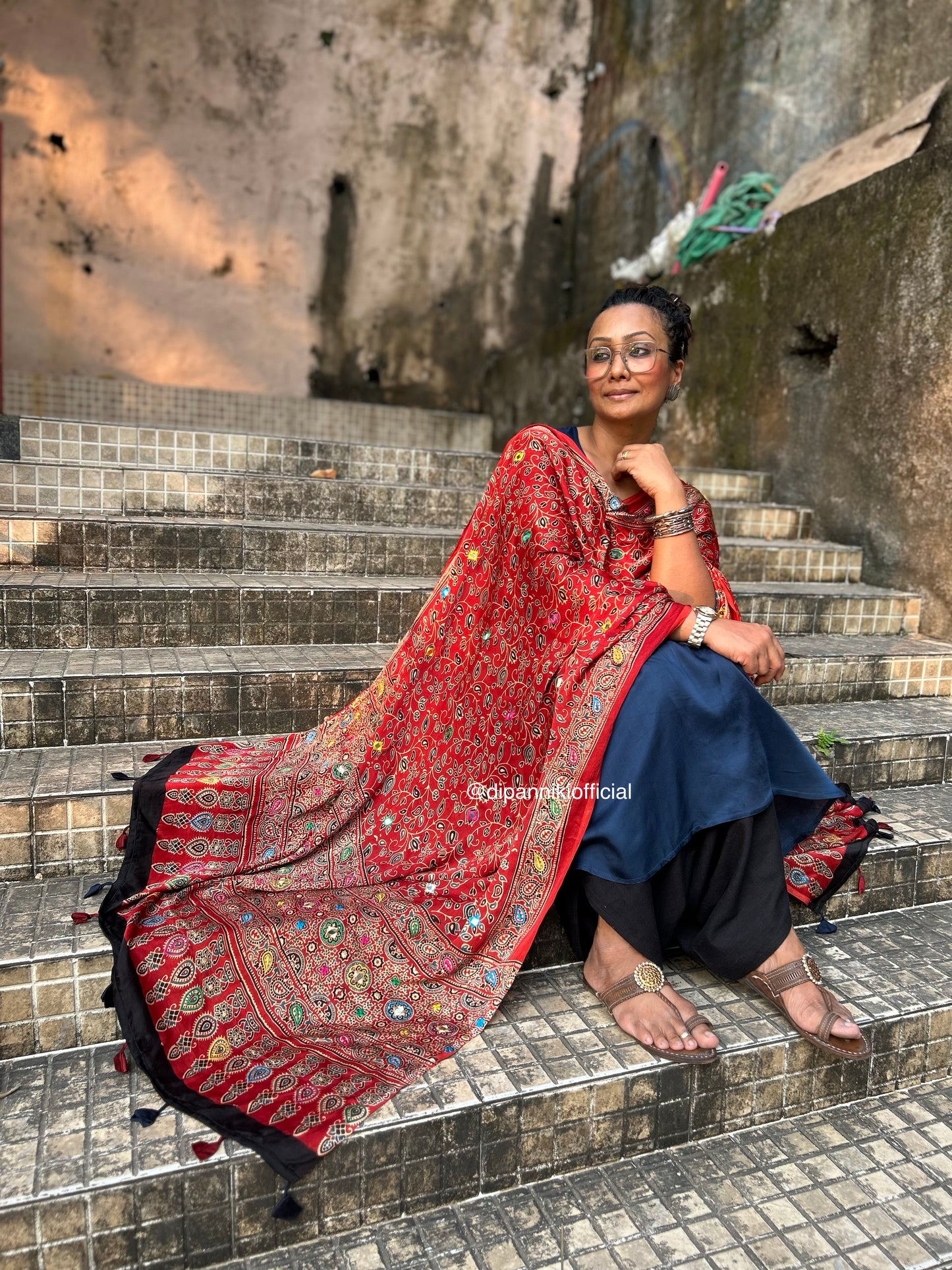 Red Jaali Modal silk dupatta