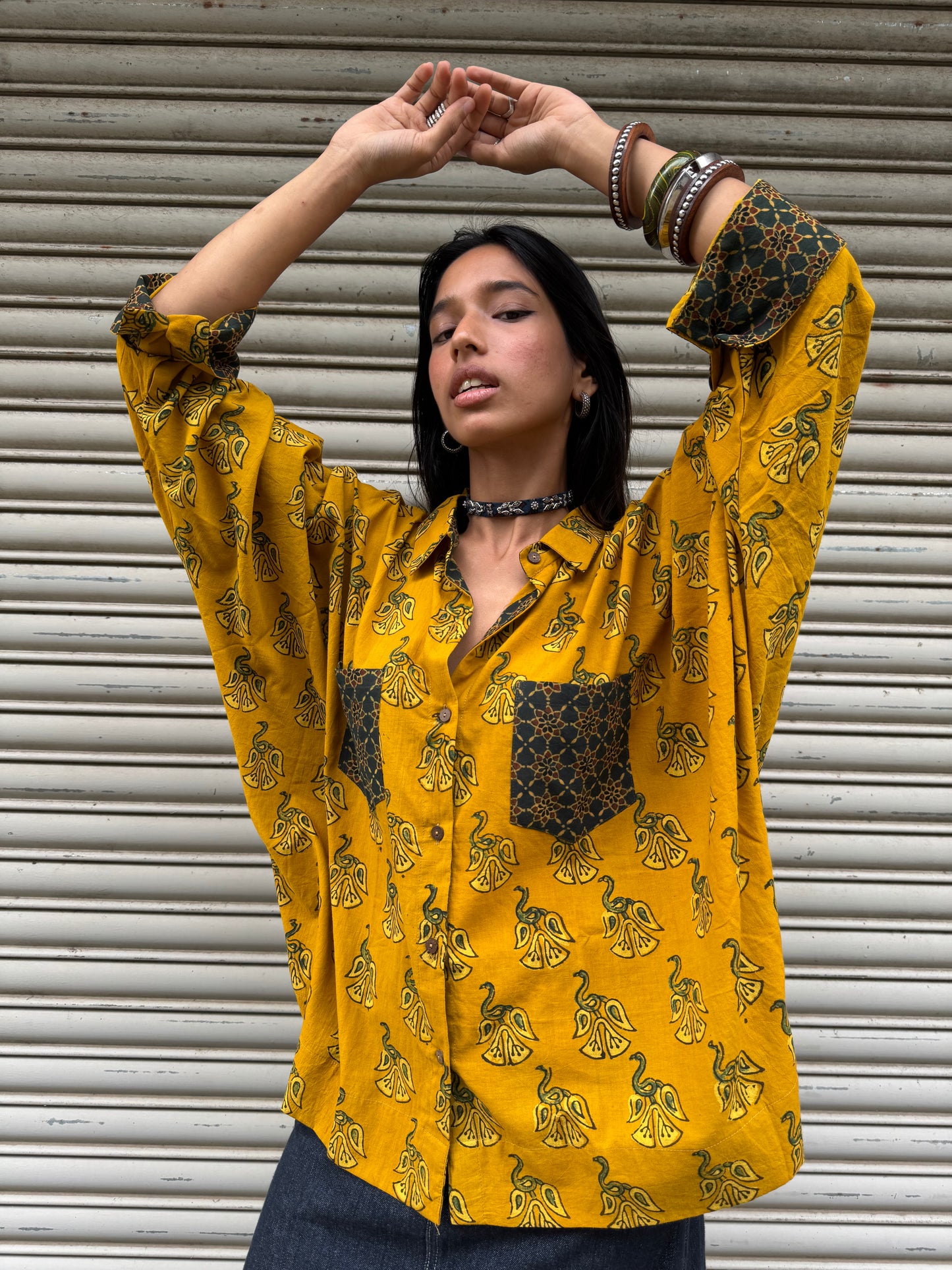 Ochre Ajrakh Cotton Shirt