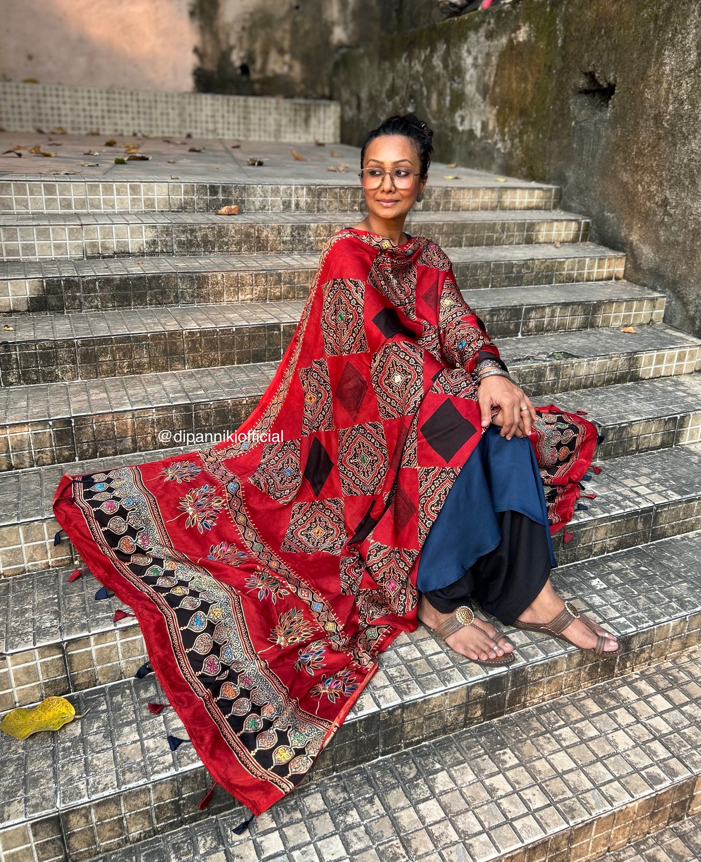 Red barfi modal silk dupatta