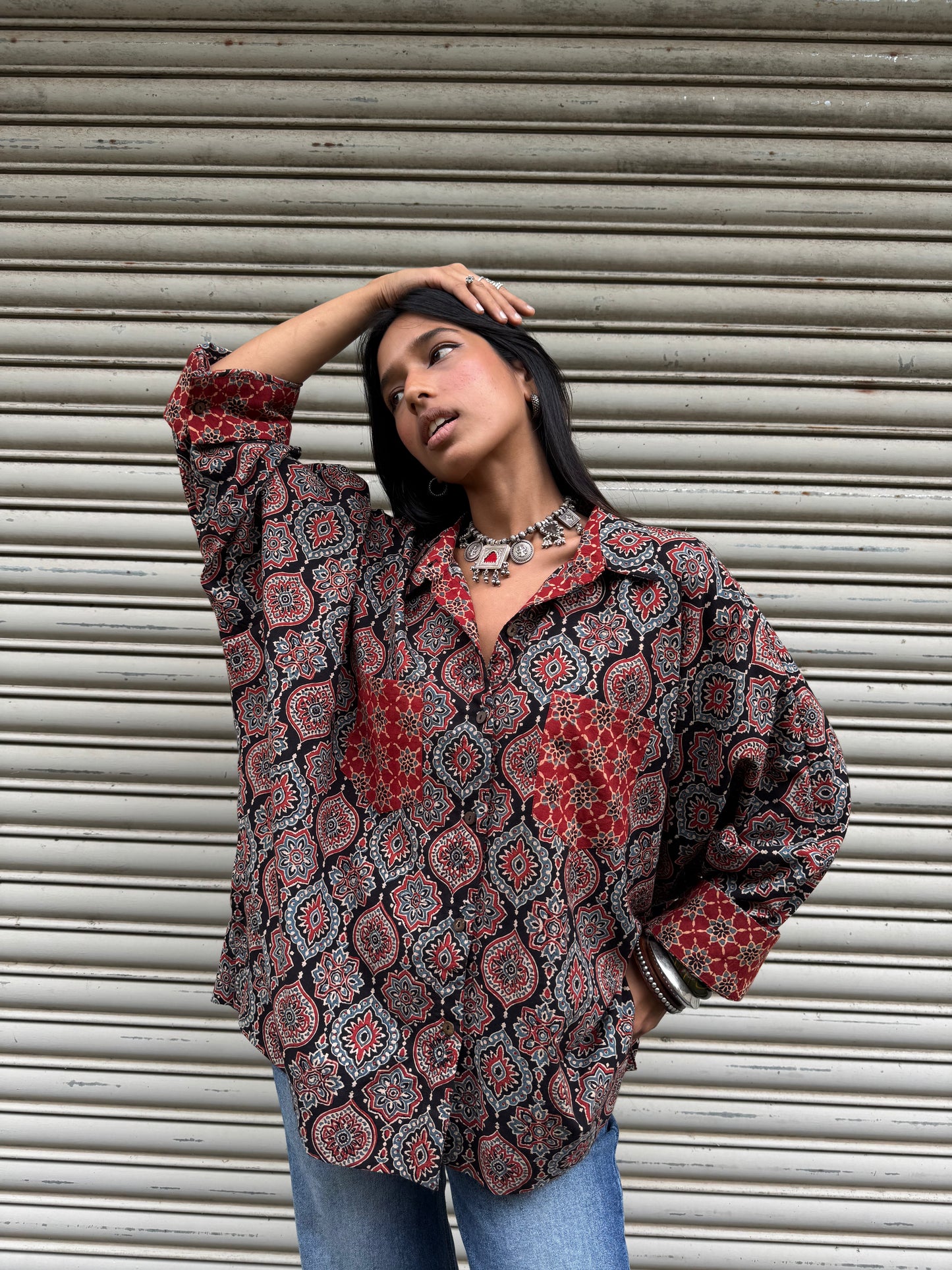 Noir Ajrakh Cotton Shirt