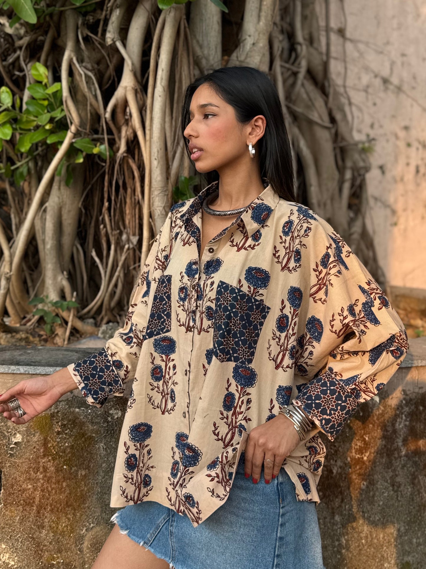 Oat Ajrakh Cotton Shirt