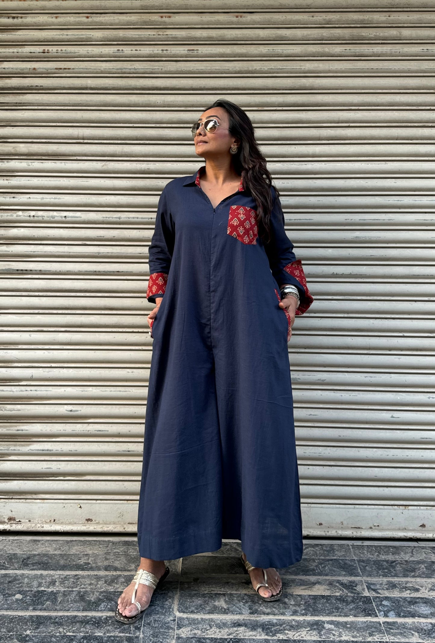 Navy Blue Shirt Jumpsuit