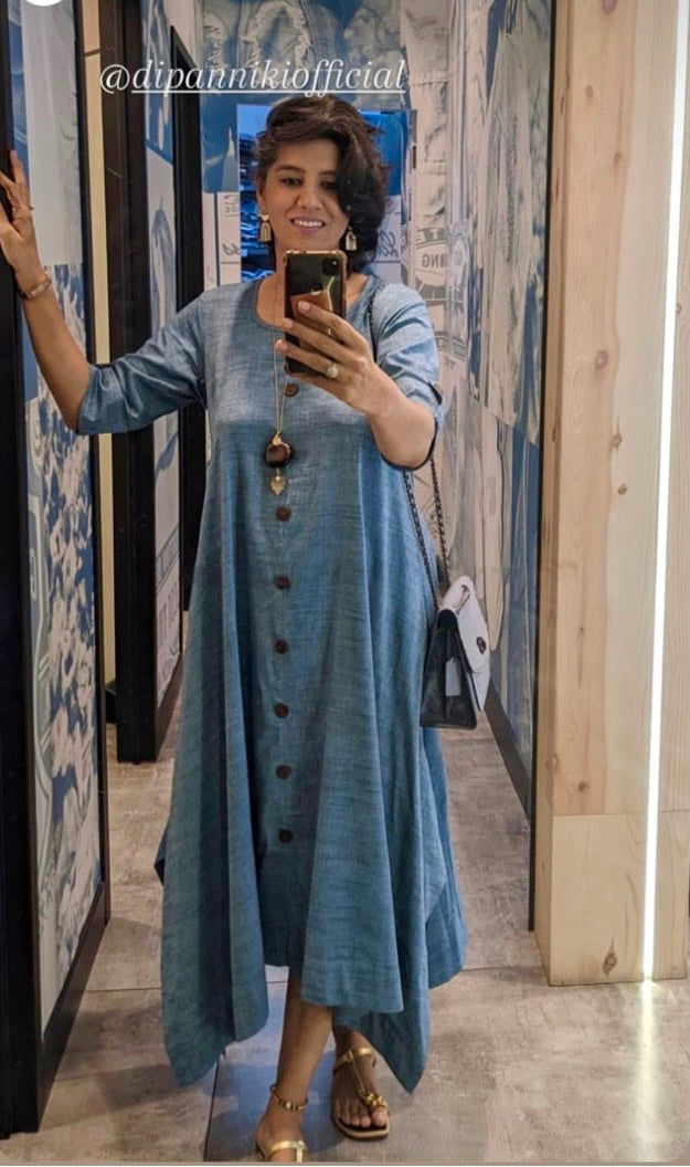 Denim Jhabla dress WITH SCARF