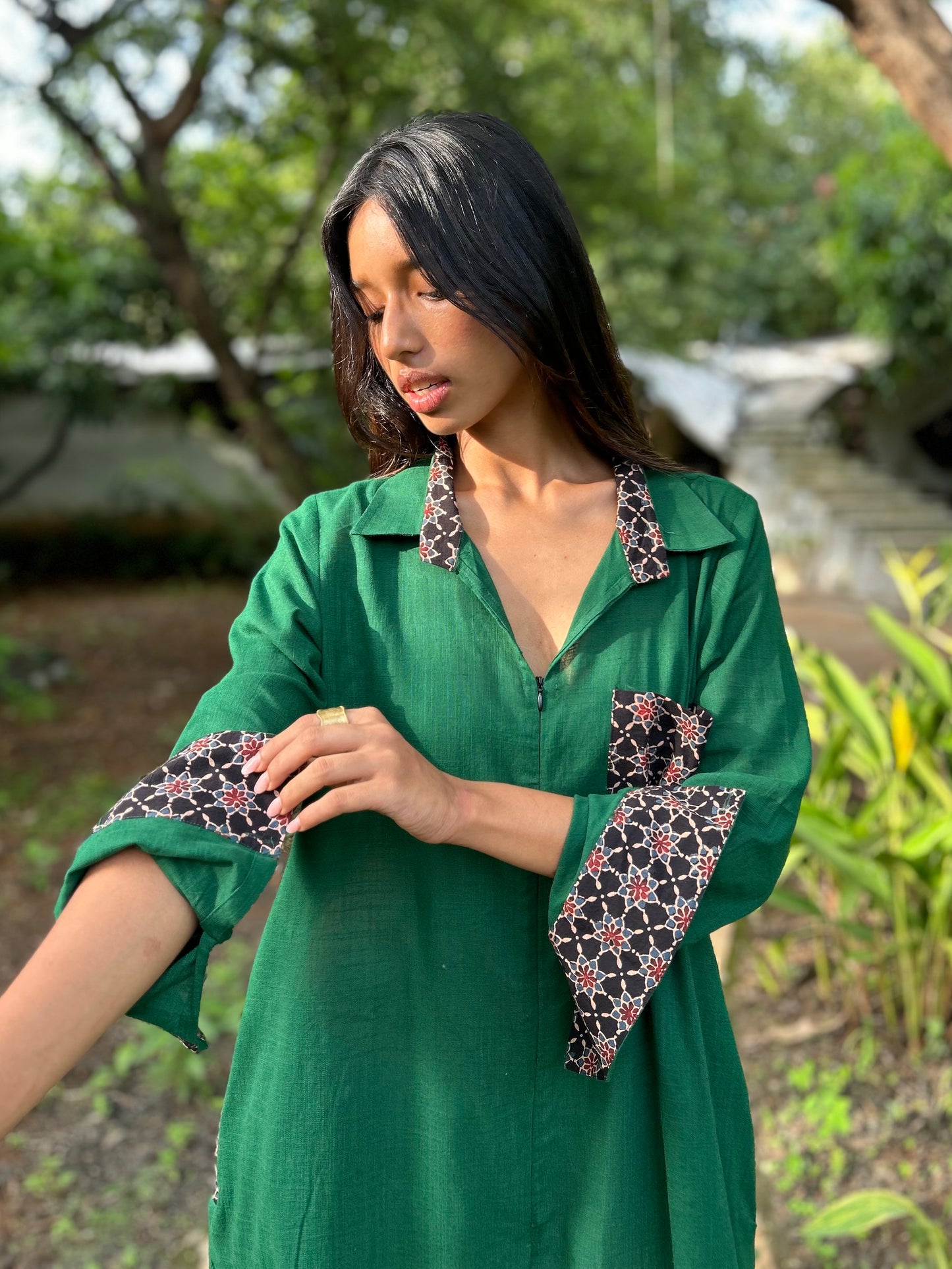 Bottle Green Shirt Jumpsuit