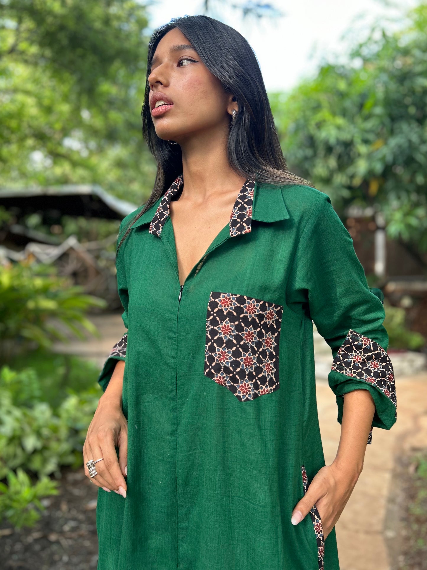 Bottle Green Shirt Jumpsuit