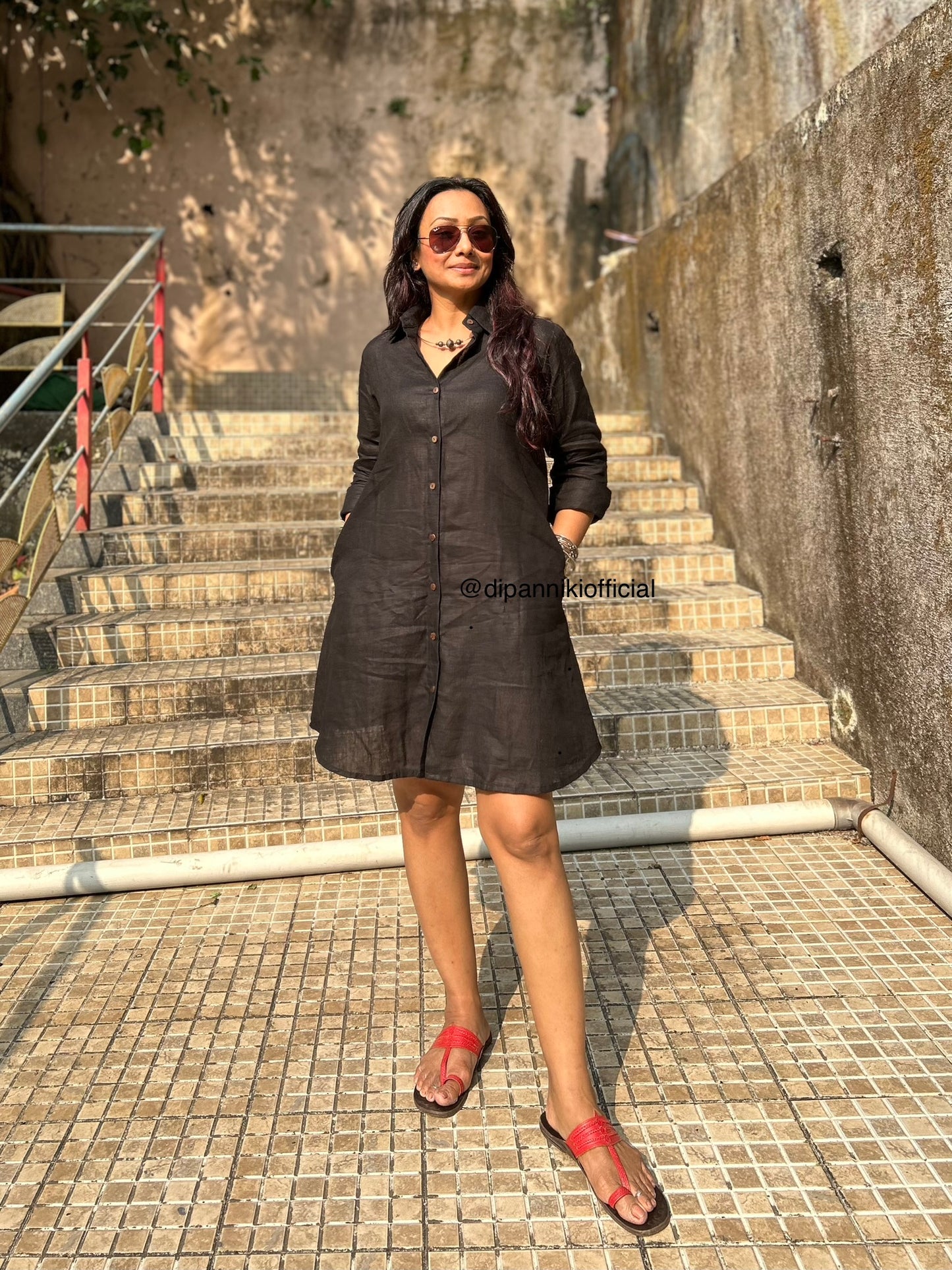 Black Jasmine Linen Shirt dress