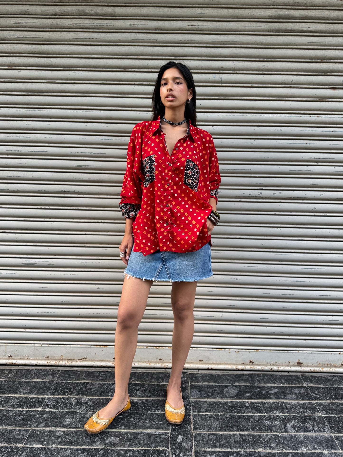 Plum Bandhani Cotton Shirt