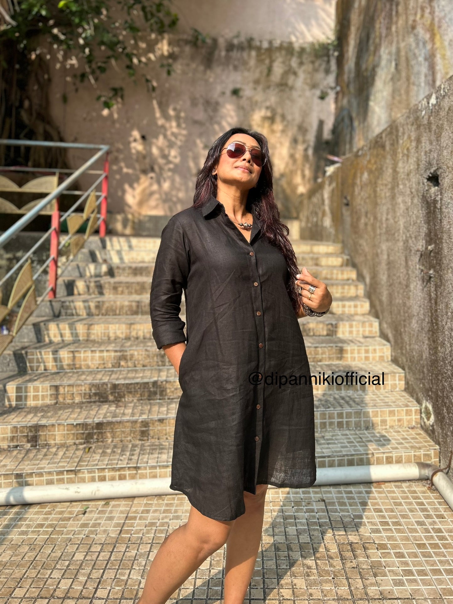 Black Jasmine Linen Shirt dress
