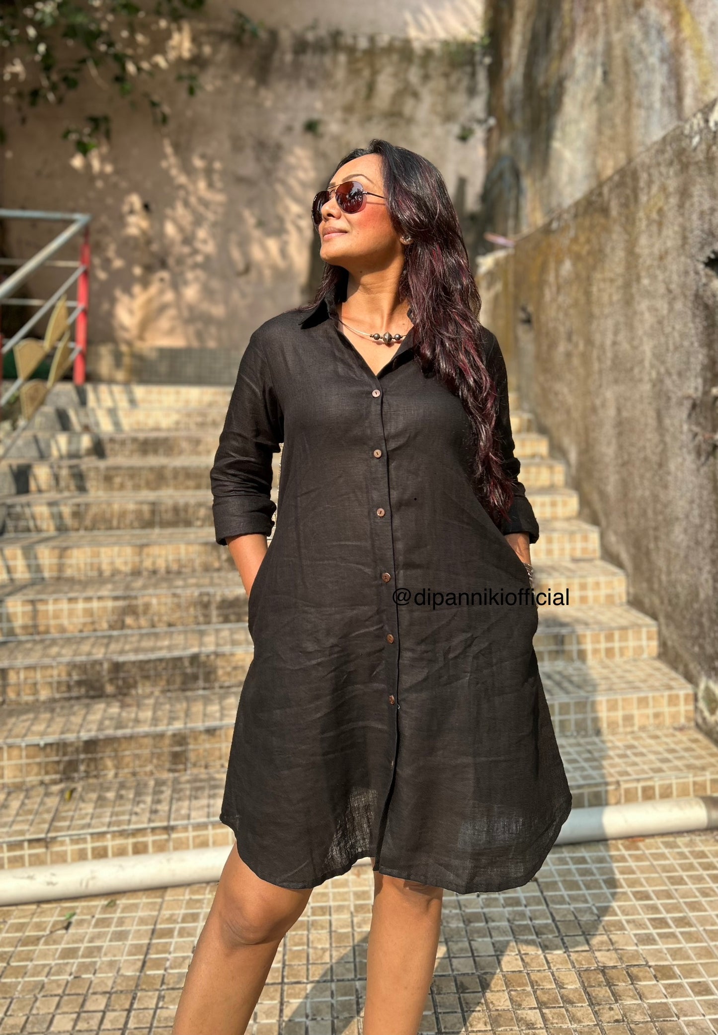 Black Jasmine Linen Shirt dress