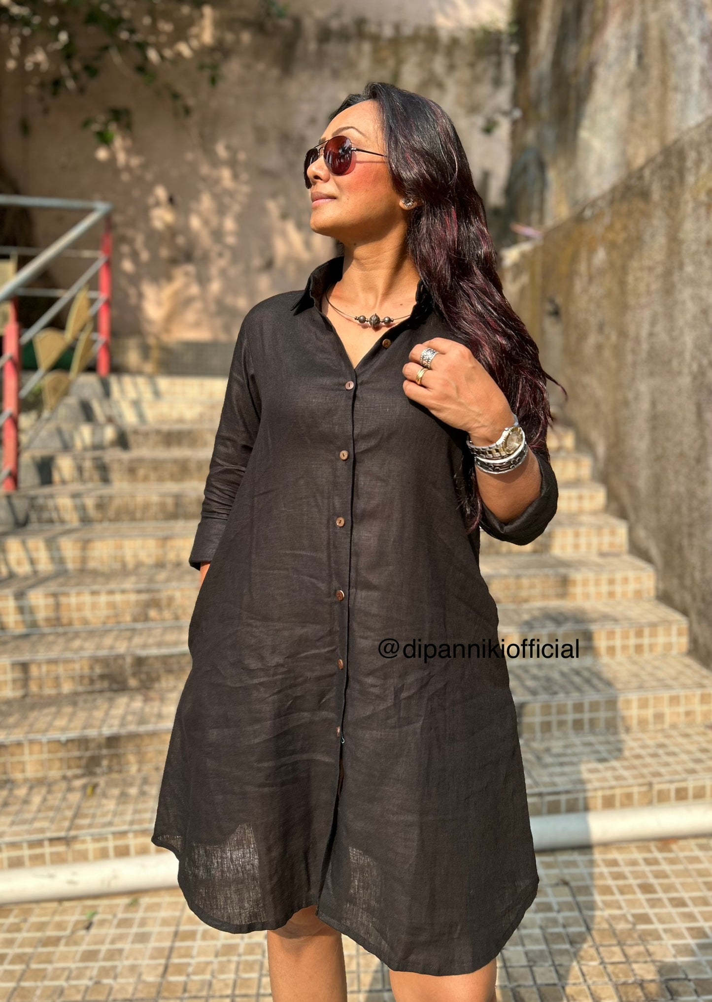 Black Jasmine Linen Shirt dress