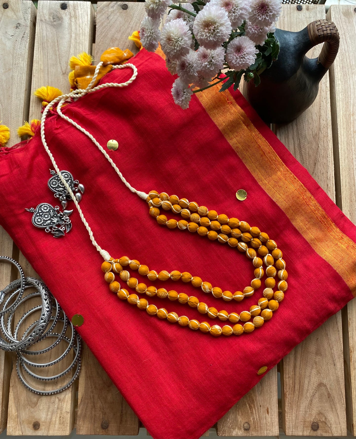 Red Tikli Mul Cotton Saree