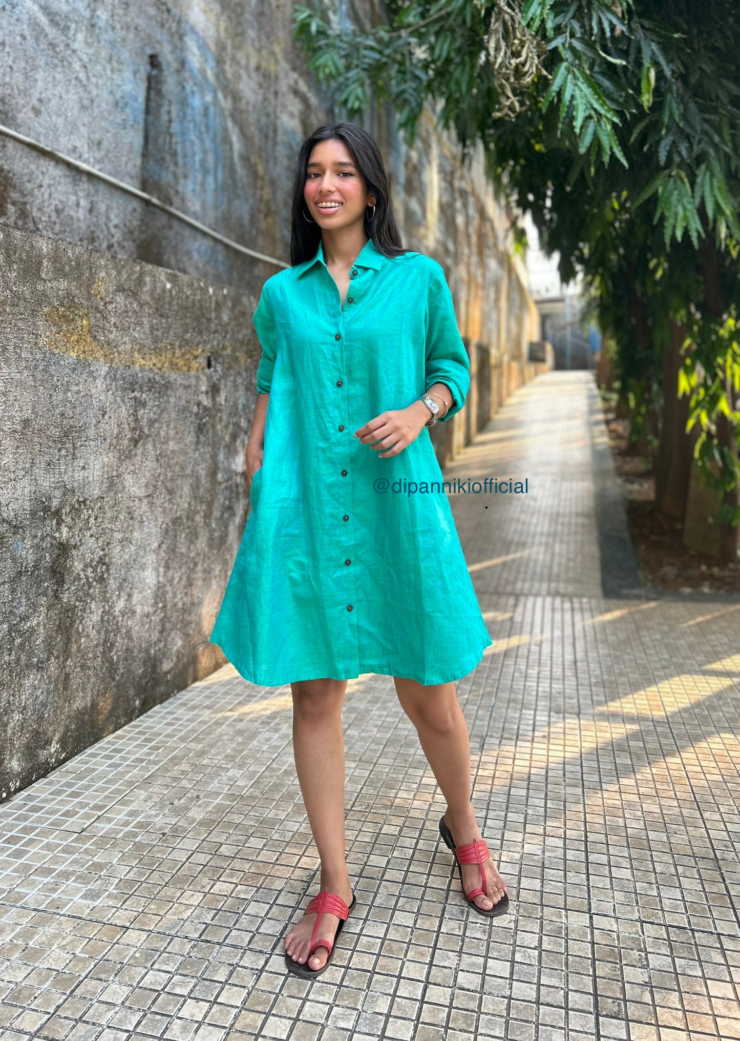 Aqua jasmine Linen Shirt Dress