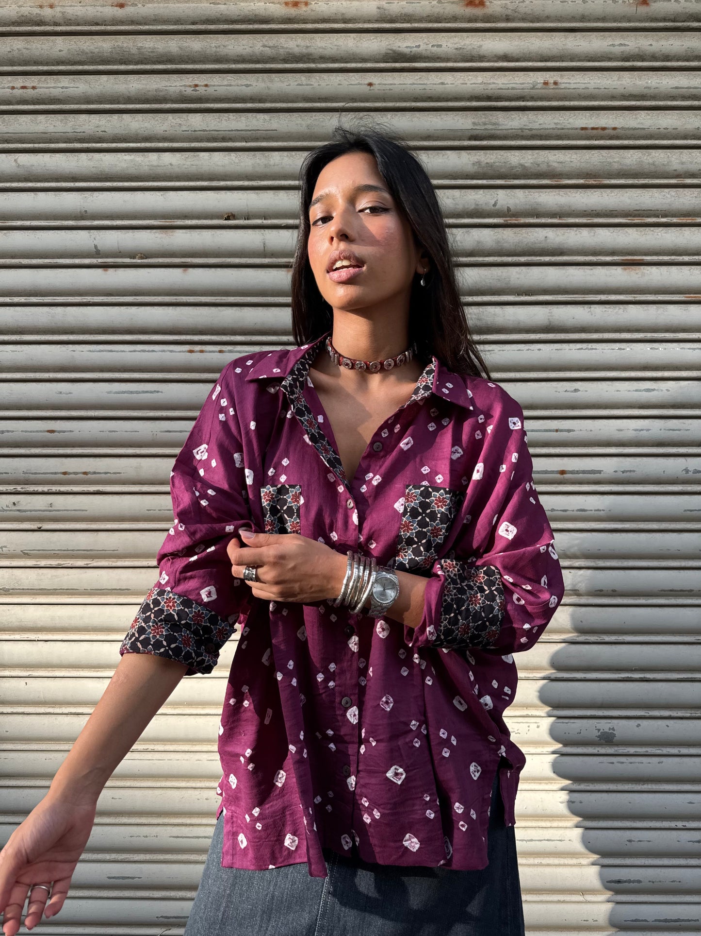 Purple Haze Bandhani Cotton Shirt