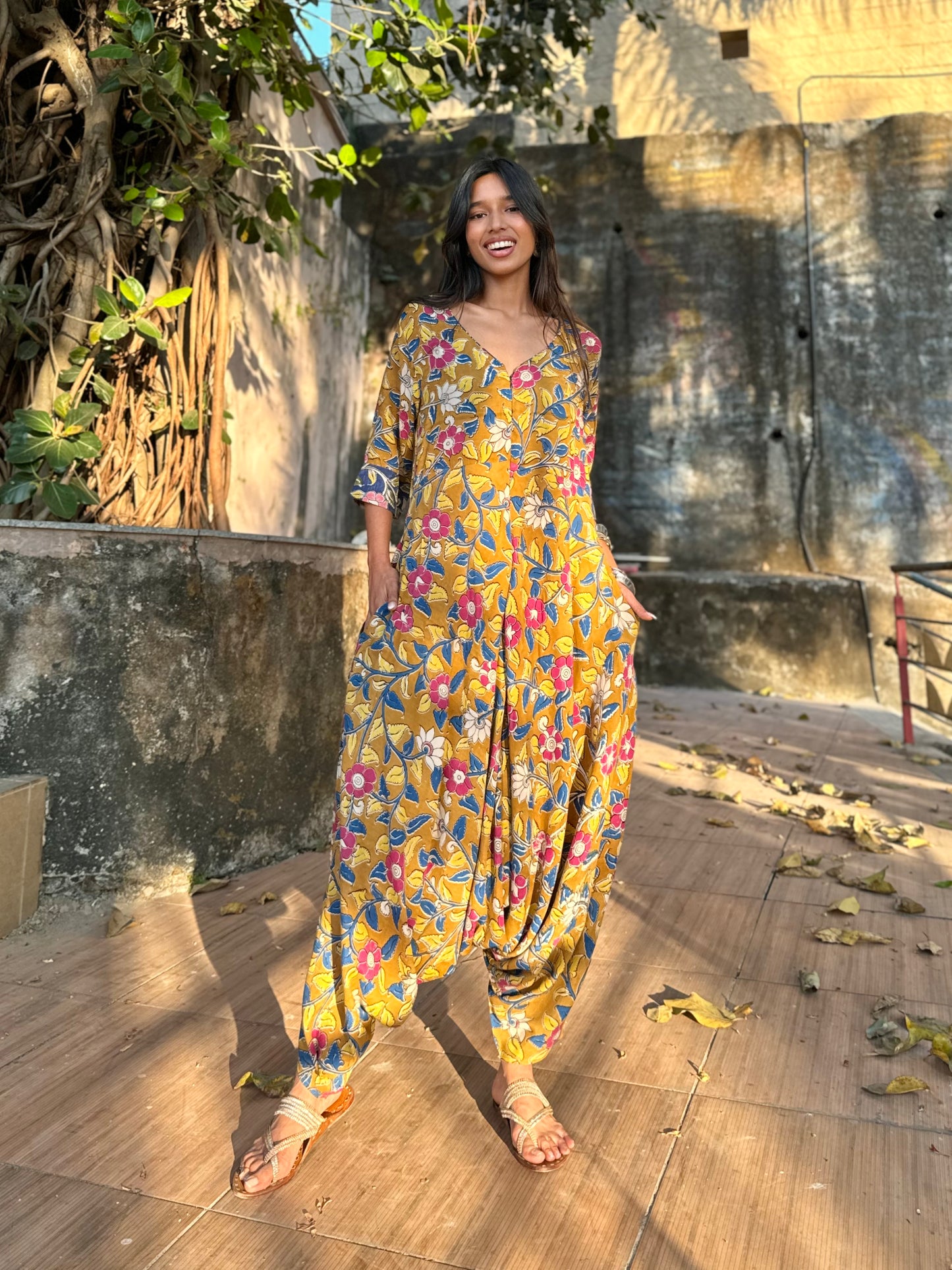Multi-Mustard Harem Jumpsuit