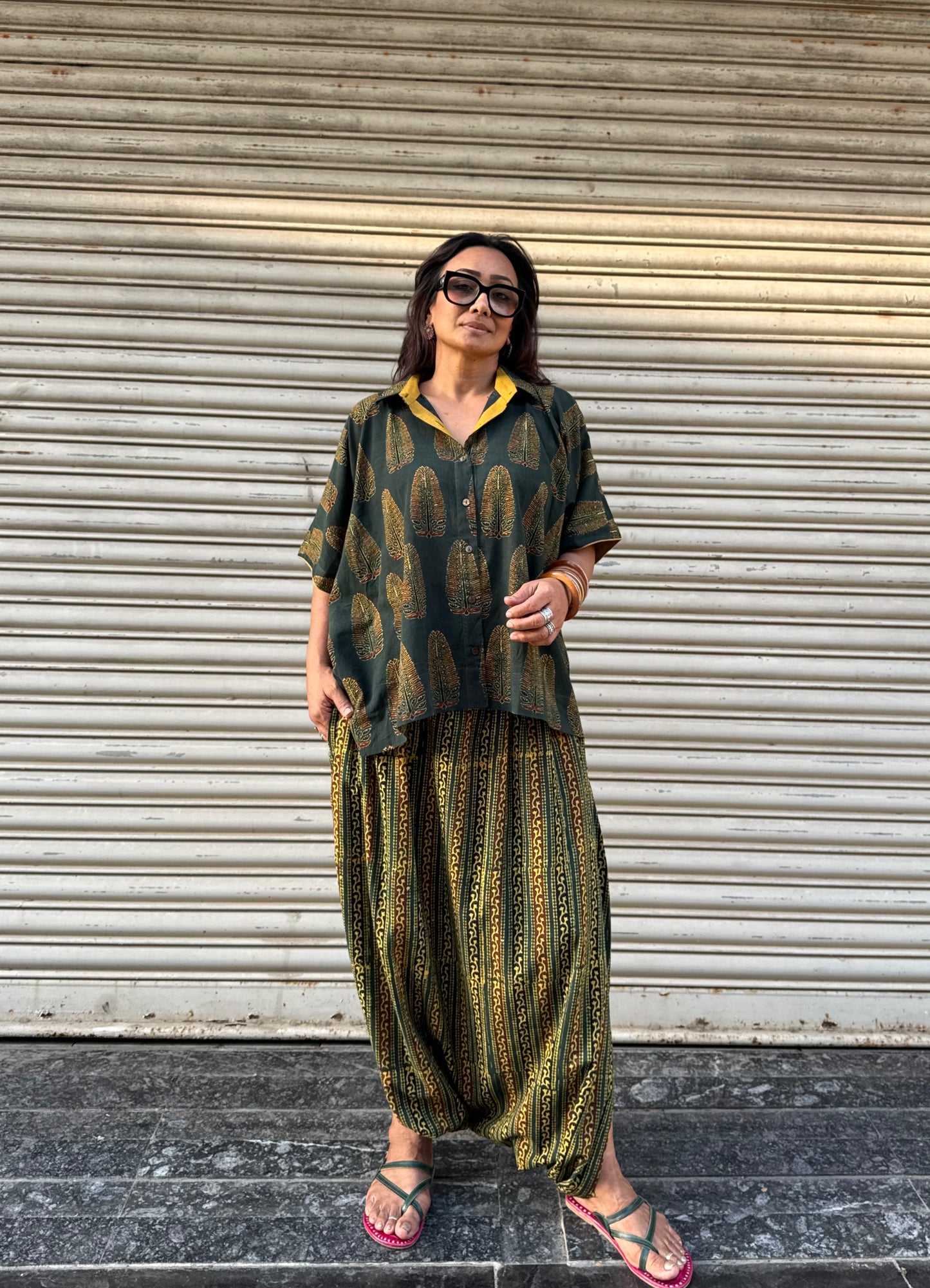 Panna Ajrakh Co-ord with Dhoti Skirt