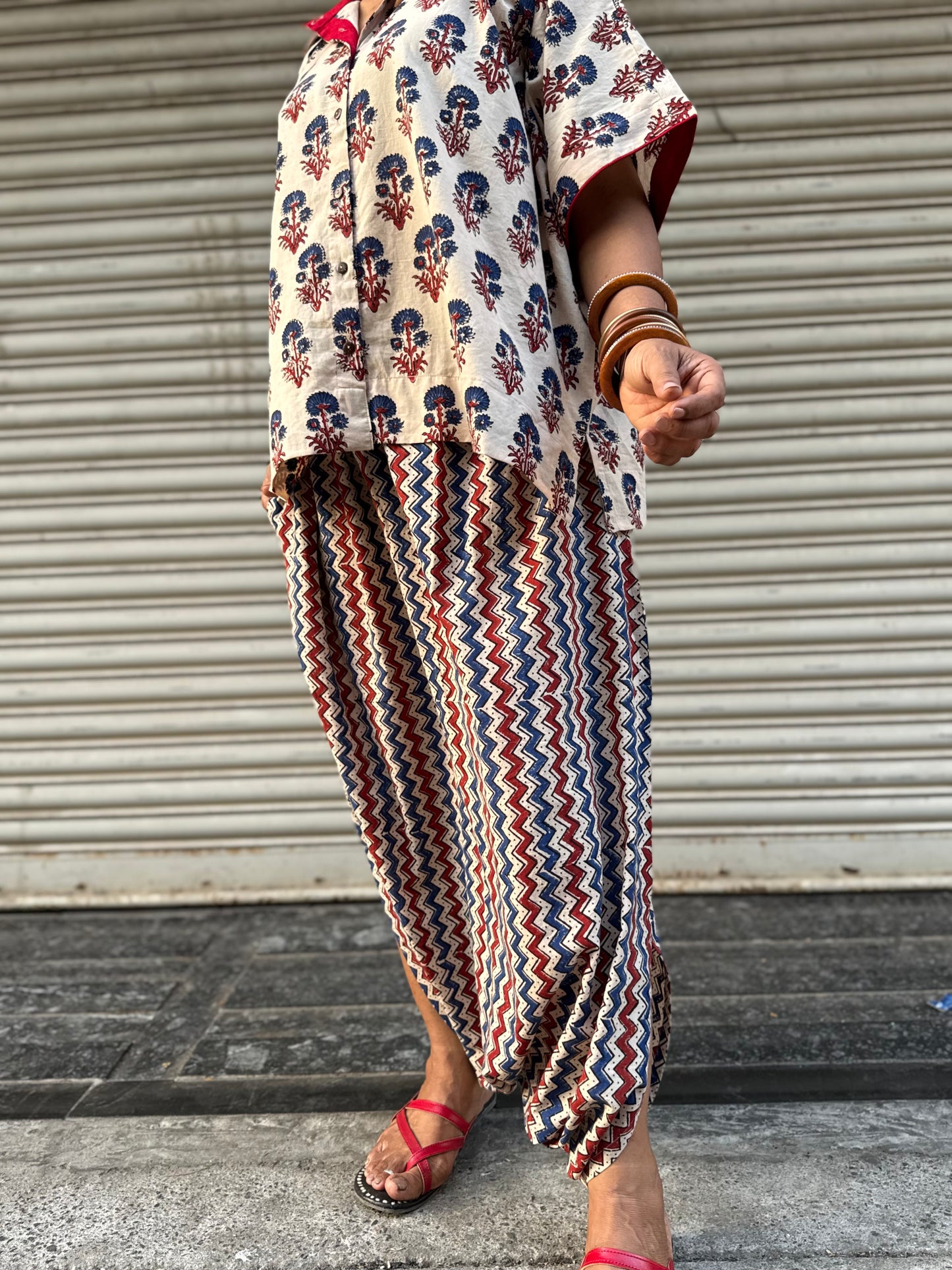 Dhoop Ajrakh Co-ord with Dhoti Skirt