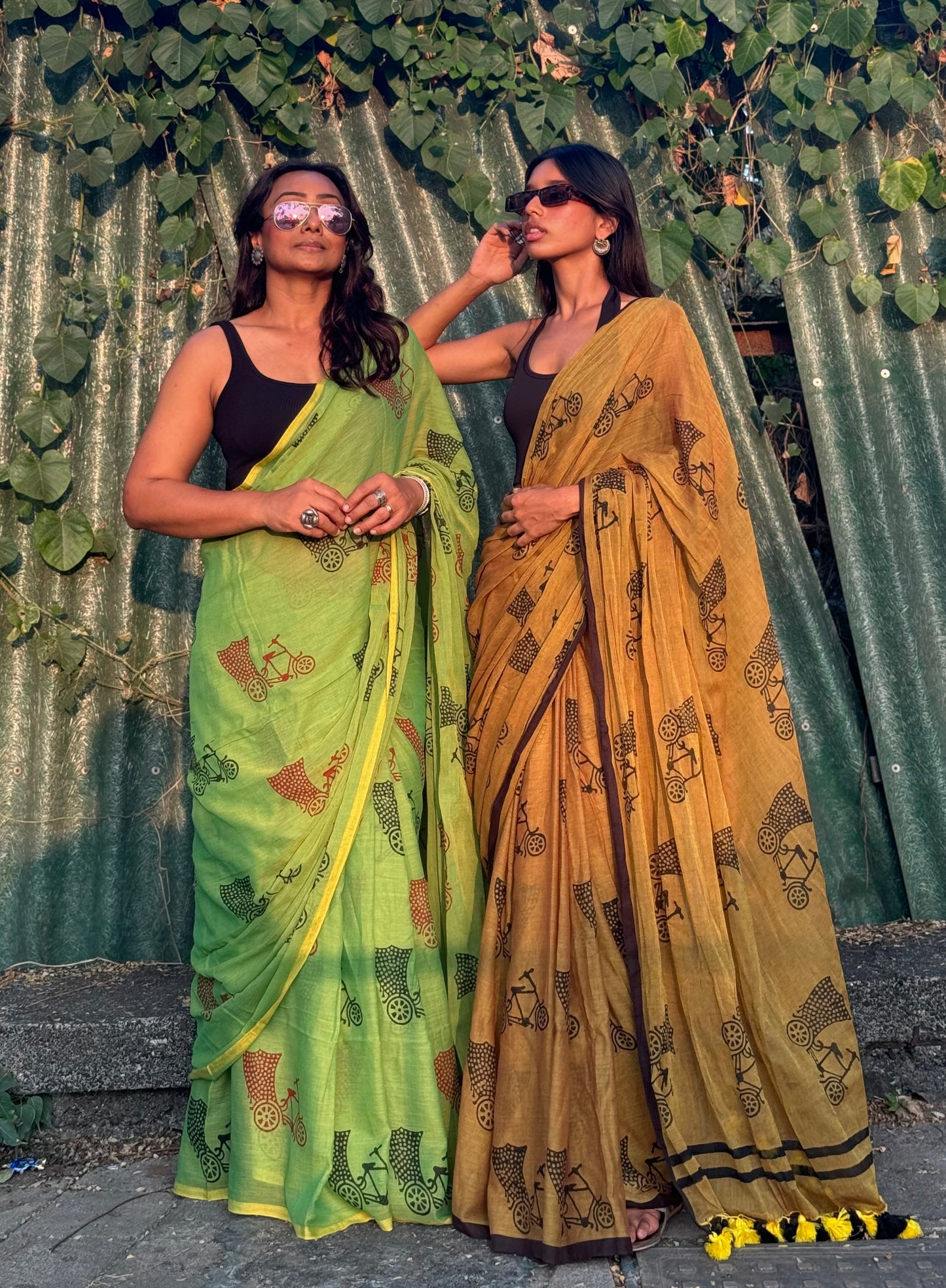 Mustard cycle saree