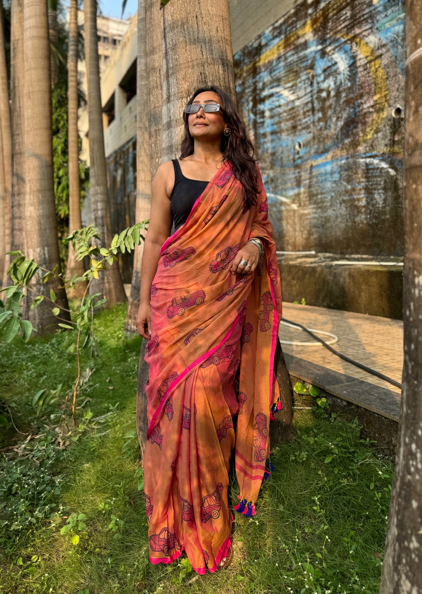 Peach Taxi saree