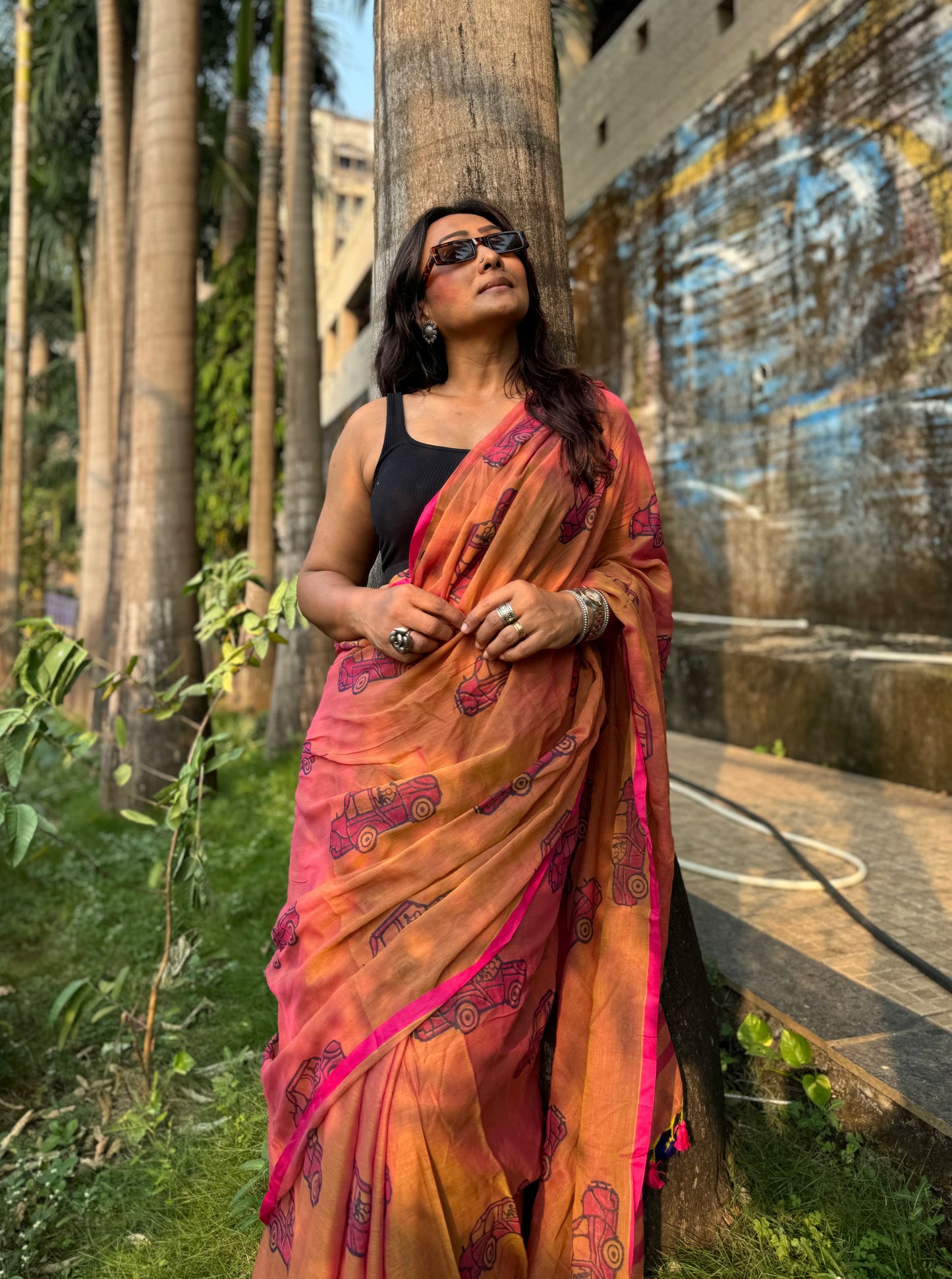 Peach Taxi saree