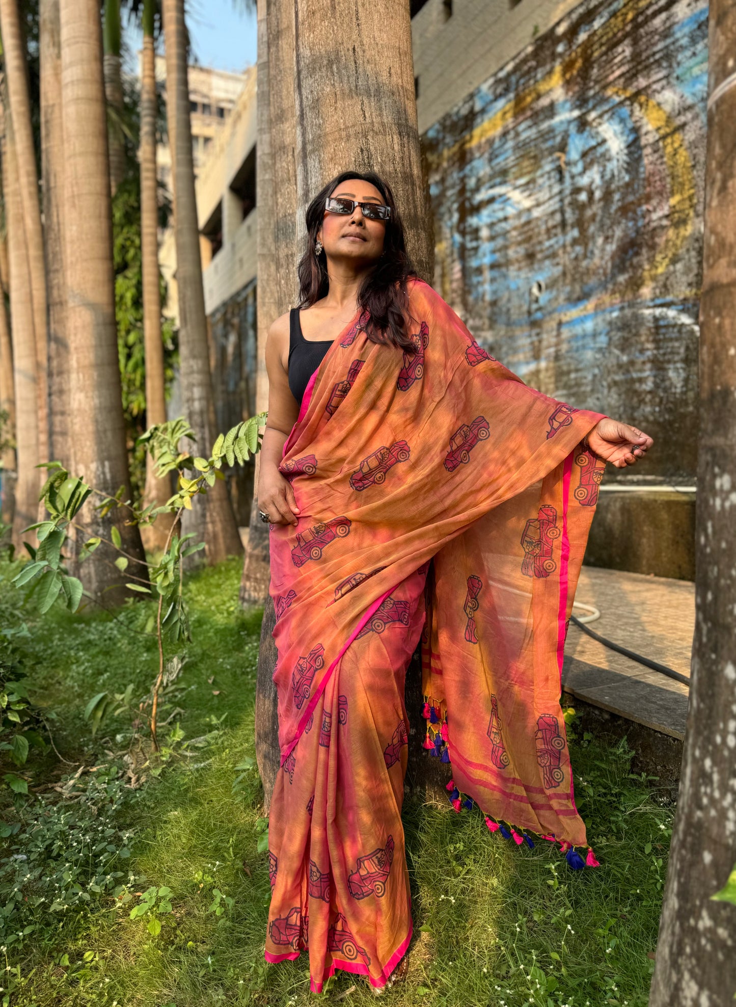 Peach Taxi saree